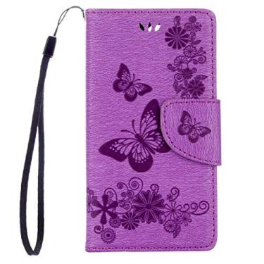 Imagem de CHAJIJIAO Capa ultrafina para Sony Xperia X Compact Butterflies Embossing Horizontal Flip Leather Case com suporte e compartimentos para cartões, carteira e cordão (preto) (Cor: Roxo)