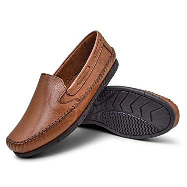 Imagem de Sapatilha Masculino Mocassim Couro Legitimo Cor:Marrom Claro;Tamanho:44;Genero:Masculino