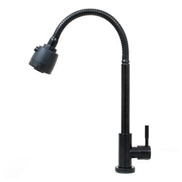 Imagem de Torneira Gourmet Flexível Preto Mesa Cozinha Aço Inox Com Arejador Duplo Jato Bica Alta Black Fosco
