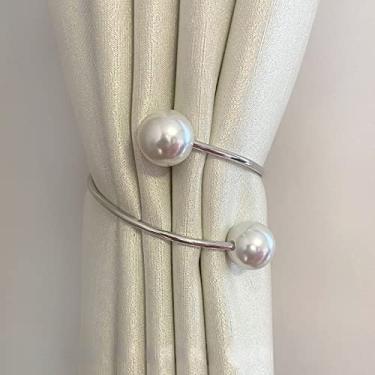 Imagem de Cortinas com liga de pérola tiras de metal fivelas fivelas de gravata fio cortina acessórios decorativos, prata