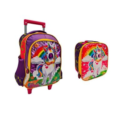 Imagem de Kit Mochila 2 Rodinhas E Lancheira Escolar Uni Lovers