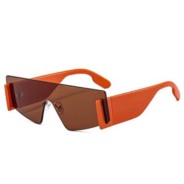 Imagem de Grandes Óculos de Sol Sem Aro Quadrado Feminino Masculino Oversize Retro Designer Uma Peça Óculos Retângulo Óculos UV400 Óculos Feminino, Laranja, A