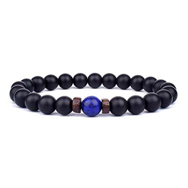 Imagem de Pulseira de pedra vulcânica para homens pulseira de contas de madeira vulcânica de 8 mm corrente de pulso Buda tibetano mulheres homens joias presente novas pulseiras (K)