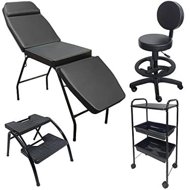 Imagem de Kit Estética Preto Maca 3 posições, Mocho, Escada e Carrinho