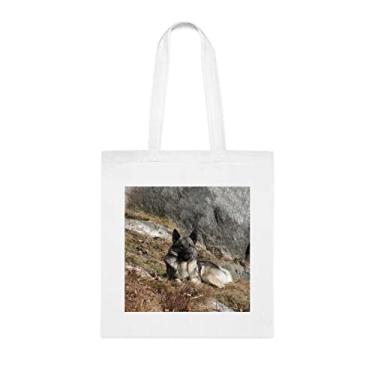 Imagem de Sacola para cães Elkhound norueguês, presente para cachorro Elkhound norueguês, aniversário de cachorro Elkhound norueguês bolsa de ombro para cachorro Elkhound norueguês, bolsa reutilizável para cães Elkhound norueguês, Branco