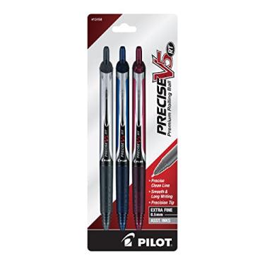 Imagem de Pilot® Canetas esferográficas premium V5 RT precisas, ponta extrafina, 0,5 mm, cores sortidas, cores de tinta sortidas, pacote com 3 canetas