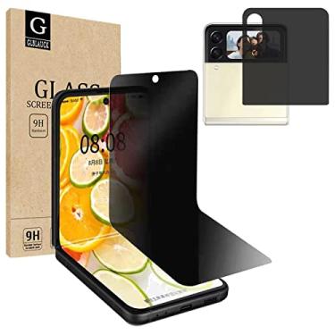 Imagem de [Pacote com 2] Protetor de tela de privacidade GLBLAUCK para Samsung Galaxy Z Flip 3 5G, 1 peça externa + 1 peça de protetor de tela interno antiespionagem filme macio anti-espião, antiarranhões, sem bolhas