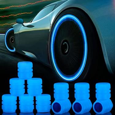 Imagem de AB1 12 peças tampas de haste de válvula de pneu brilhantes tampas de haste de válvula de pneu universais com luz no escuro selo à prova de vazamento luminoso tampa de haste de válvula de pneu para carro caminhão SUV bicicleta decoração de motocicletas AB1 (azul)