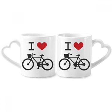 Imagem de Conjunto de canecas de porcelana para casais, estampa de bicicleta, coração vermelho, coração