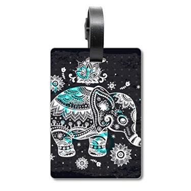 Imagem de Nation Elefante Flor Preto Azul Animal Mala Etiqueta Bagagem Cartão Pendurado Etiqueta Scutcheon Etiqueta, Multicolorido.
