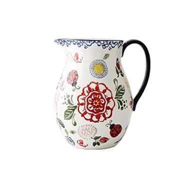 Imagem de Garrafa de bebida jarra de cerâmica pintada à mão com alça anti-escaldante jarra de grande capacidade bule de alta temperatura para suco, leite, bebidas frias ou quentes jarra de água (cor: b)