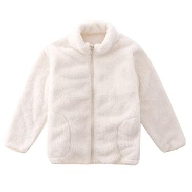 Imagem de Casaco de lã para bebês meninas meninos jaqueta infantil jaqueta quente com capuz agasalho cardigã outono inverno roupas, Branco, 3-4 Anos