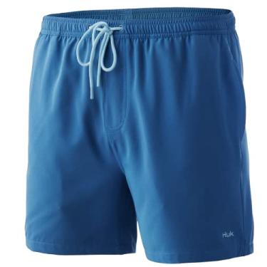 Imagem de HUK Short de natação masculino Volley 14 cm cintura elástica secagem rápida, Titânio azul, XGG