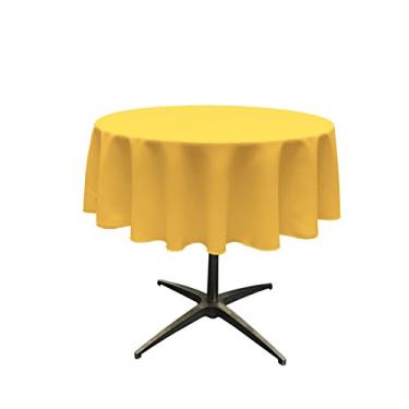 Imagem de LA Linen Toalha de mesa de popelina de poliéster redonda, 139 cm, amarelo escuro