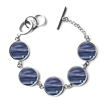 Imagem de DIYthinker Bracelete com pingente de corrente com imagem da natureza de peixe jubarte oceano