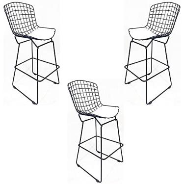 Imagem de Kit 3 Banquetas BERTÓIA preta assento branco altura 70cm - Poltronas do Sul