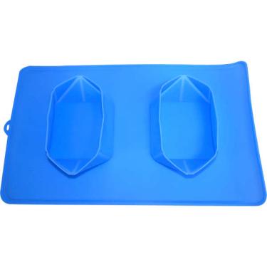 Imagem de Comedouro e Bebedouro Silicone Quadrado Azul - Tam. Único