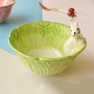 Imagem de GUIPAIHAI Lindo conjunto de utensílios de mesa de cerâmica criativo conjunto de tigelas de macarrão instantâneo doméstico prato tigela estudante Pet Bowl (cor: verde/A)