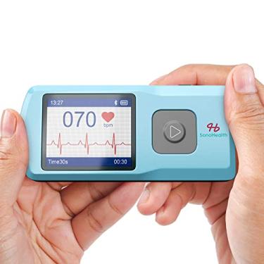 Imagem de SonoHealth Monitor de frequência cardíaca EKG portátil: monitor cardíaco móvel cardíaco – toque na ponta dos dedos – monitor eletrocardiograma múltiplo de chumbo (eletrocardiograma) – detecção de arritmia e PVC – independente ou com aplicativo móvel