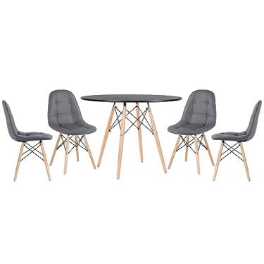 Imagem de Loft7, Mesa redonda Eames 100 cm + 4 cadeiras estofadas Eiffel Botonê