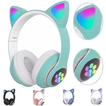 Imagem de Fone Orelhas GATO Sem Fio COM LED Bluetooth Música Infantil COLORIDO GATINHO HEADSET CAT GATINHO CRIANÇA HEADPHONE GAMER (AZUL CÉU)