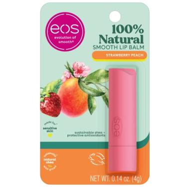 Imagem de eos Bálsamo labial 100% natural – Morango e pêssego, recomendado por dermatologistas para peles sensíveis, cuidados labiais hidratantes durante todo o dia, 4 g