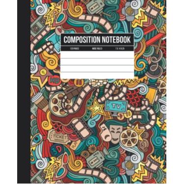 Imagem de Caderno de composição: Diário de papel pautado pautado largo com design de capa de desenho animado para crianças, adolescentes e adultos