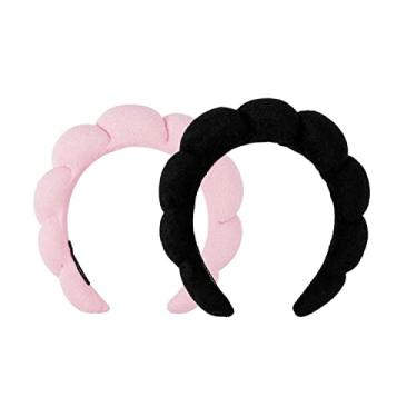 Imagem de LALAXAVA Faixa de cabelo para mulheres, toalha de tecido felpudo para lavar o rosto, esponja inchada, faixa de cabelo para cuidados com a pele, remoção de maquiagem, chuveiro