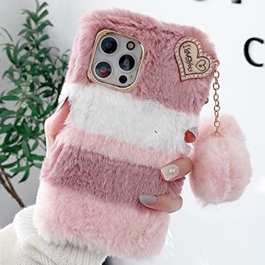 Imagem de HFICY Capa de telefone feminina compatível com Samsung Galaxy com 2 peças de protetor de tela de vidro temperado, capa peluda fofa de pele sintética (pingente de amor rosa, para Note 20 ULTRA/5G)