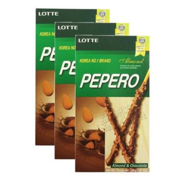Imagem de 3 Biscoito Palito Pepero Sabor Almond E Chocolate Lotte 32G