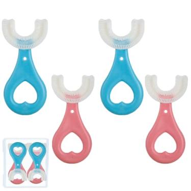 Imagem de Escova de dentes infantil em forma de U – Design de limpeza de dentes 360° – Escova de dentes manual com cerdas em forma de U, cabeça de silicone de grau alimentício, escova de dentes de boca inteira com alça para crianças (2-6 anos x 4)