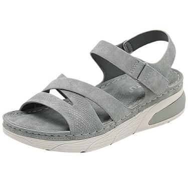 Imagem de Sandálias para mulheres tamanho 11ww sandálias fundo plano fundo grosso luz aberto dedo do pé respirável cor sólida simples, Cinza, 6.5