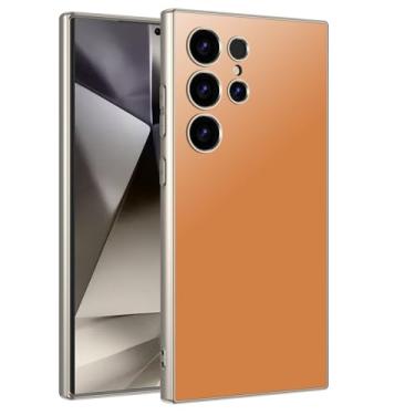 Imagem de HAZARA Capa fina de PC para Samsung Galaxy S24 Ultra, capa de telefone traseira de metal de titânio com orifício de precisão, proteção de lente de negócios, laranja