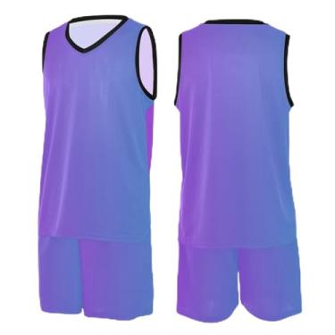Imagem de CHIFIGNO Camiseta de basquete verde preta gradiente, camisa de tiro de basquete, camiseta de treino de futebol PPS-3GG, Azul, roxo dégradé, P