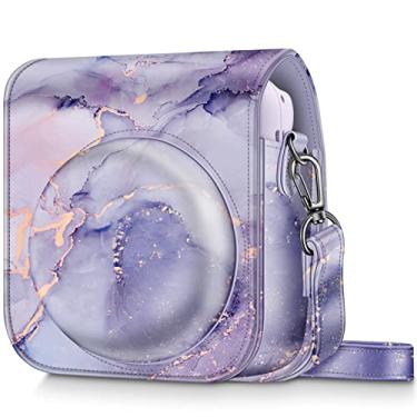 Imagem de Fintie Capa Protetora Para Câmera Instantânea Fujifilm Instax Mini 12-Capa de Bolsa de Couro Vegano Premium com Alça Ajustável Removível, Mármore Lilás