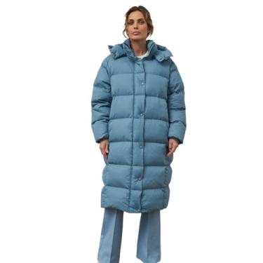 Imagem de DAGIN Jaqueta longa de inverno espessa de penas de pato branco jaqueta feminina com capuz de alta qualidade casaco extralongo, Azul, P