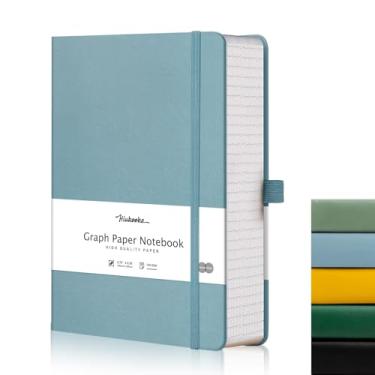 Imagem de HIUKOOKA Caderno de papel gráfico-A5 Caderno quadriculado 320 páginas, couro capa dura papel gráfico grosso diário 100gsm, 14,7 x 21,2 cm diários para escrever, desenho cinza azul