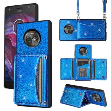 Imagem de Furiet Capa carteira para Motorola Moto X4 com alça de ombro, bolsa flip fina, suporte para cartão de crédito com glitter brilhante para MotoX4 X 4ª geração 4X 4 geração Android One XT1900-1 azul