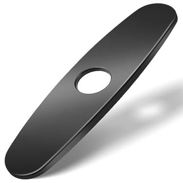 Imagem de Tampa do furo da torneira da pia da cozinha, placa de deck para torneira de cozinha - tampa do furo da pia de 25 cm, placas de cobertura de encanamento, placa de deck de 25,4 cm para puxar para baixo Fauce de cozinha: Placa de deck de aço inoxidável (preto fosco)