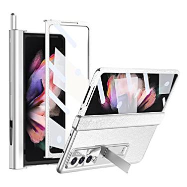 Imagem de GOUHGKH Capa Z Fold 4 para Samsung Galaxy Z Fold 4 5G, 4 em 1 com dobradiça magnética de couro de luxo com suporte integrado para caneta S e proteção da câmera (branca)