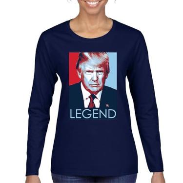 Imagem de Camiseta feminina manga longa Donald Trump The Legend My President MAGA First Make America Great Again Republican Deplorable, Azul marinho, P