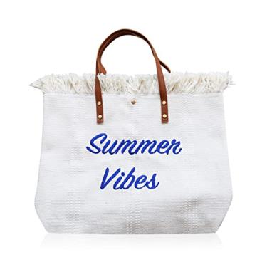 Imagem de Mini Momo Bolsa de praia com franja de palha bolsa de viagem grande para o fim de semana, Marfim, Large