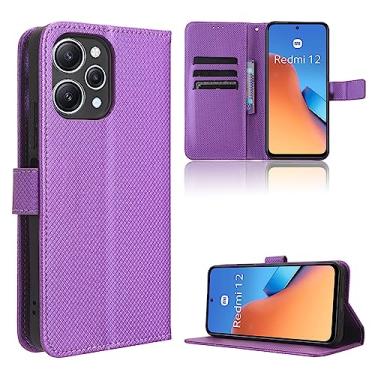Imagem de Elubugod Capa de couro compatível com Xiaomi Poco M6 Pro 5G, capa flip de couro PU compatível com Xiaomi Redmi 12 23053RN02A capa roxa