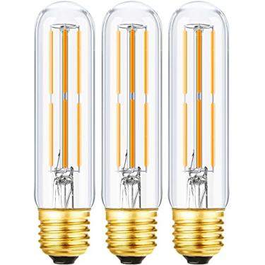 Imagem de Lâmpada LED LEOOLS T10, lâmpadas tubulares de LED reguláveis de 6 W, equivalente a lâmpada incandescente de 60 watts, 600 lm, vidro transparente, lâmpada base E26, para armário de exibição etc. 3 unidades. (branco quente – 3 peças)