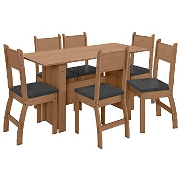 Imagem de Conjunto de Mesa e 6 cadeiras para Sala de Jantar Milano Fosco-poliman - Carvalho/Preto