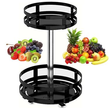 Imagem de Fruteira Cesto Organizador 2 Andares Giratorio Prateleira Porta Condimento Vinho Cozinha Banheiro Bancada Mesa Resistente Multiuso