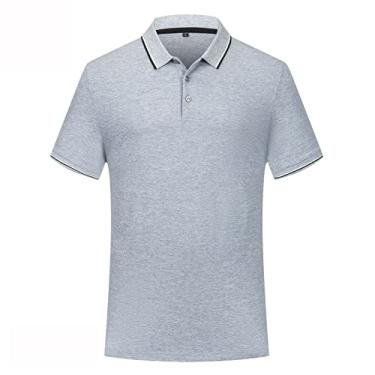 Imagem de Polos de desempenho masculino poliéster cor sólida listrado gola tênis camiseta ajuste regular leve magro ajuste esporte moda(Color:Gray,Size:XXXXXL)