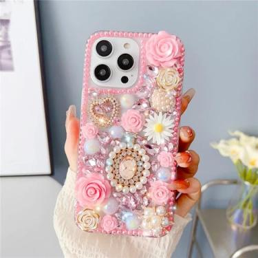 Imagem de Capa de telefone garrafa com strass flor rosa para iphone 15 14 pro max 13 12 11 x xr xs 8 plus, rosa, para iphone 15
