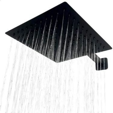 Imagem de Dona D Cor, Ducha Preta Inox 20x20 Quadrada De Parede Chuveiro Slim Preto Fosco Braço 40cm Chuveirão Piscina Ducha Fria Cascata Moderna Area Externa 20cm Black