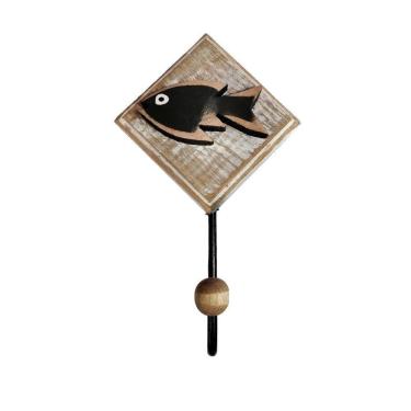 Imagem de Cabideiro Rústico Ferro E Madeira Peixes Cor Preto